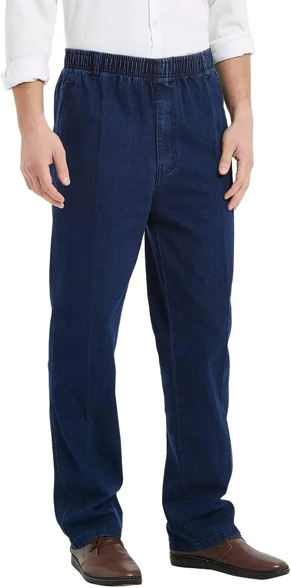 Ylingjun Mens Elastic Waist Jeans Casual Loose Fit Pull On Jeans Denim Pants