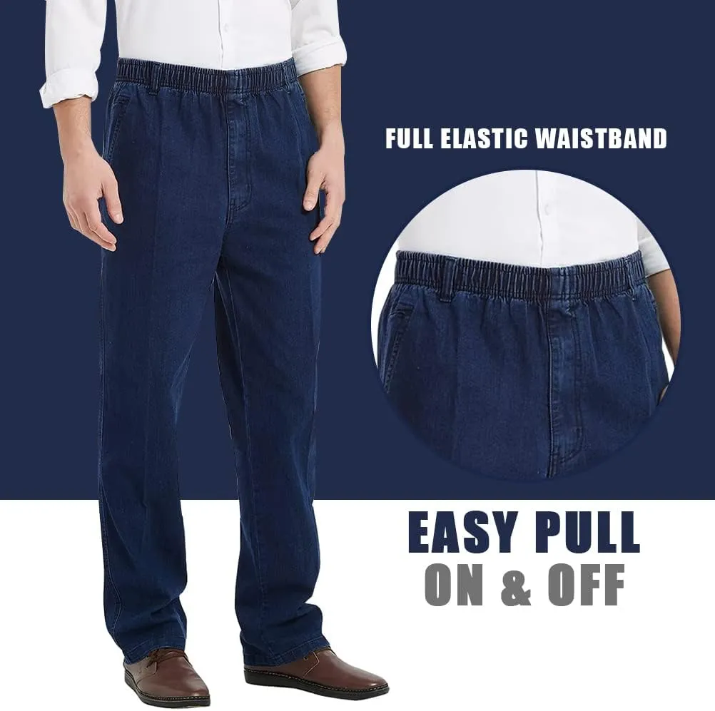 Ylingjun Mens Elastic Waist Jeans Casual Loose Fit Pull On Jeans Denim Pants