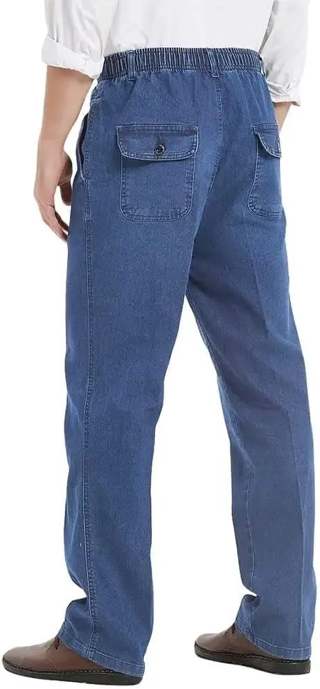 Ylingjun Mens Elastic Waist Jeans Casual Loose Fit Pull On Jeans Denim Pants