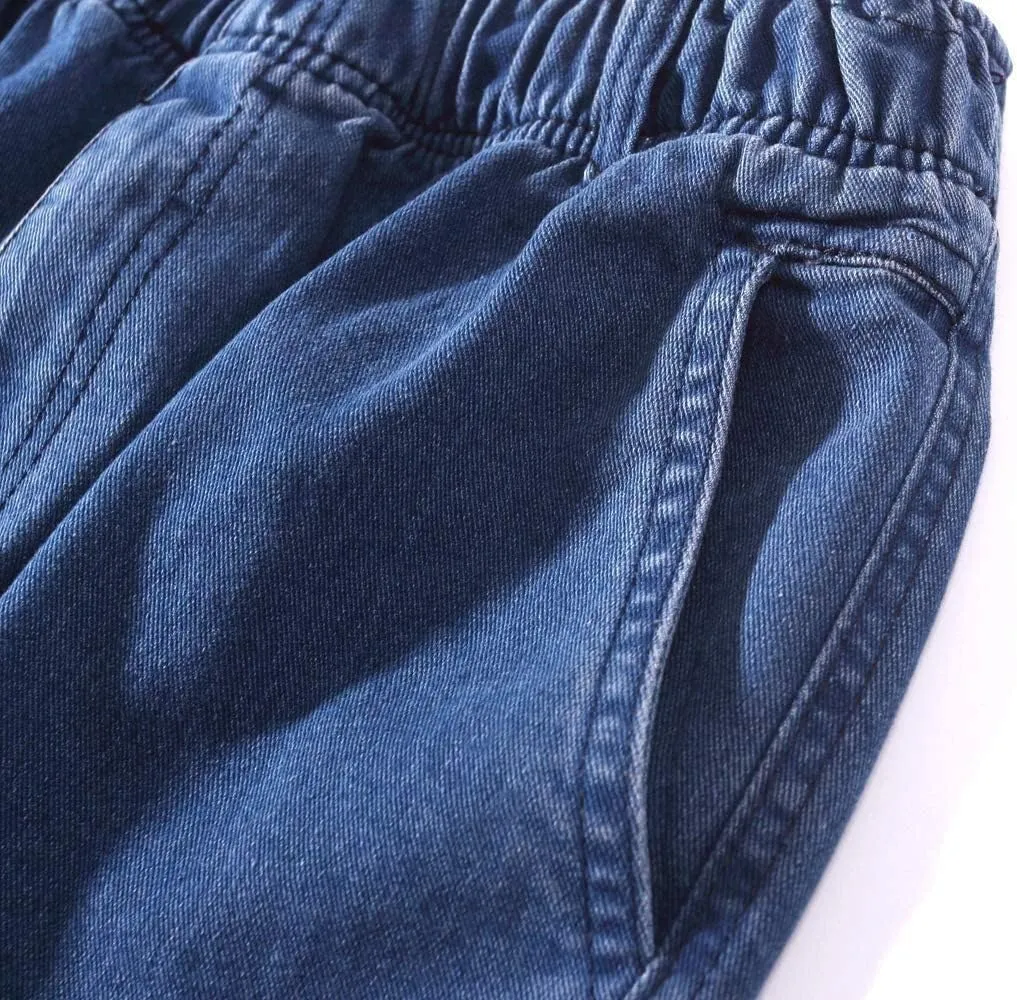Ylingjun Mens Elastic Waist Jeans Casual Loose Fit Pull On Jeans Denim Pants