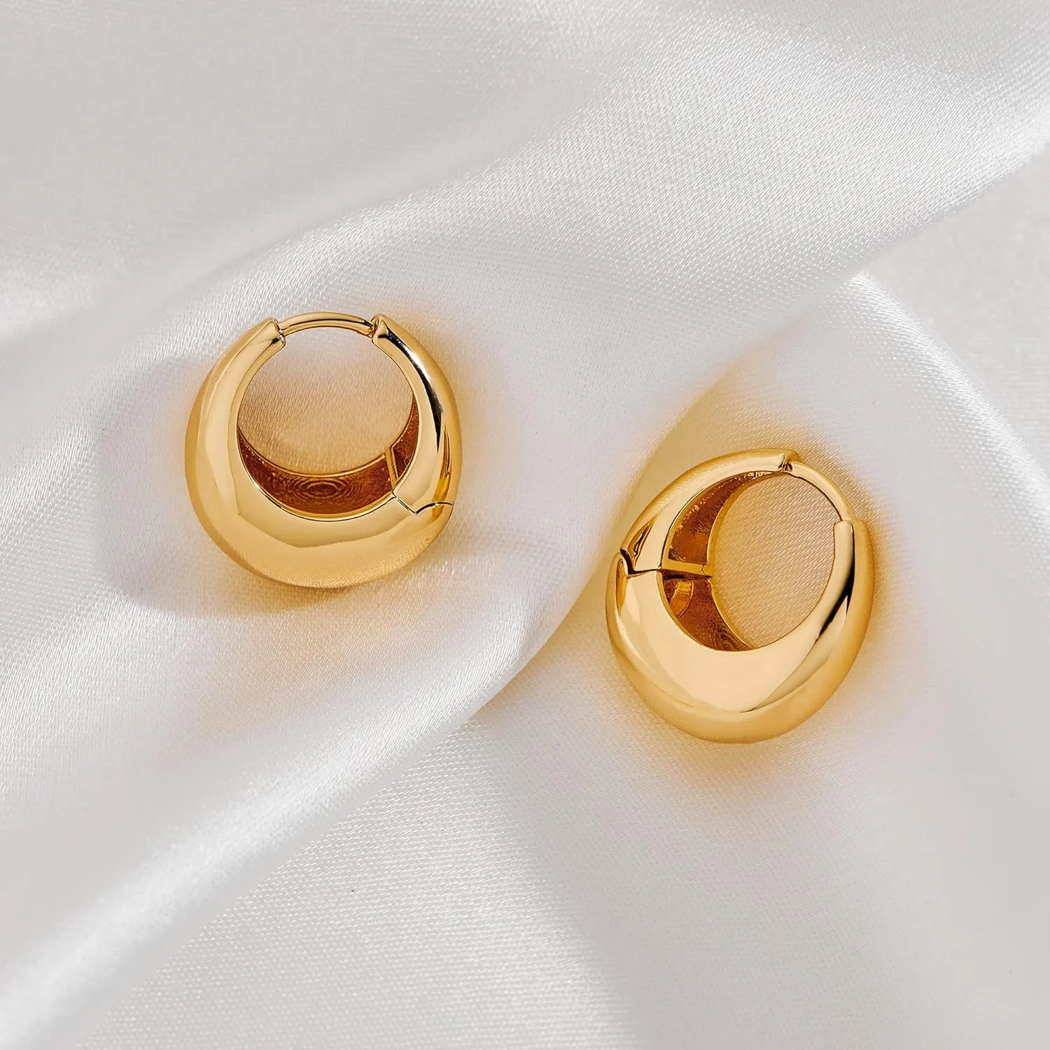 YUJIE Chunky Gold Huggie Earrings - 18K Gold Plated, Hypoallergenic Hoops for Women & Men