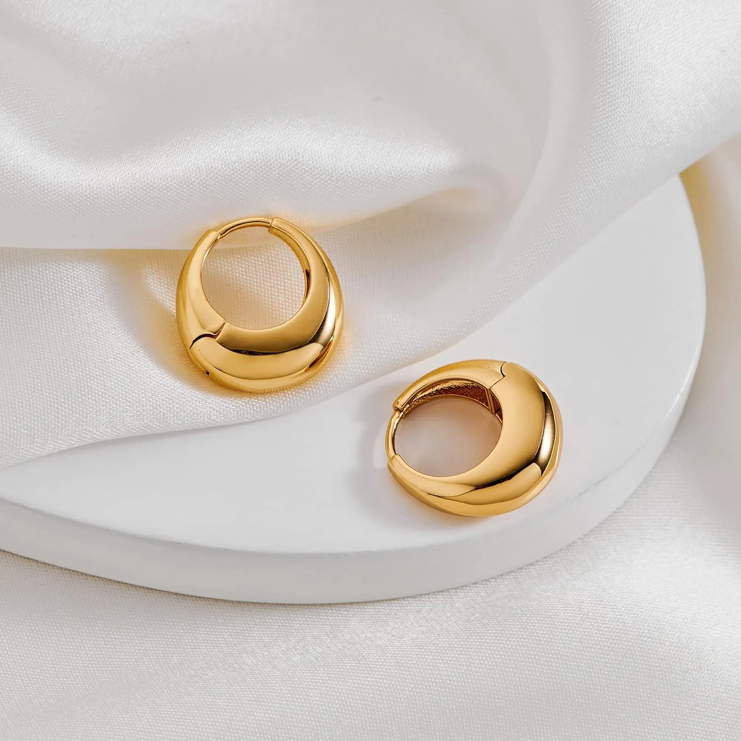 YUJIE Chunky Gold Huggie Earrings - 18K Gold Plated, Hypoallergenic Hoops for Women & Men