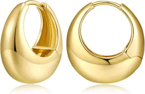 YUJIE Chunky Gold Huggie Earrings - 18K Gold Plated, Hypoallergenic Hoops for Women & Men