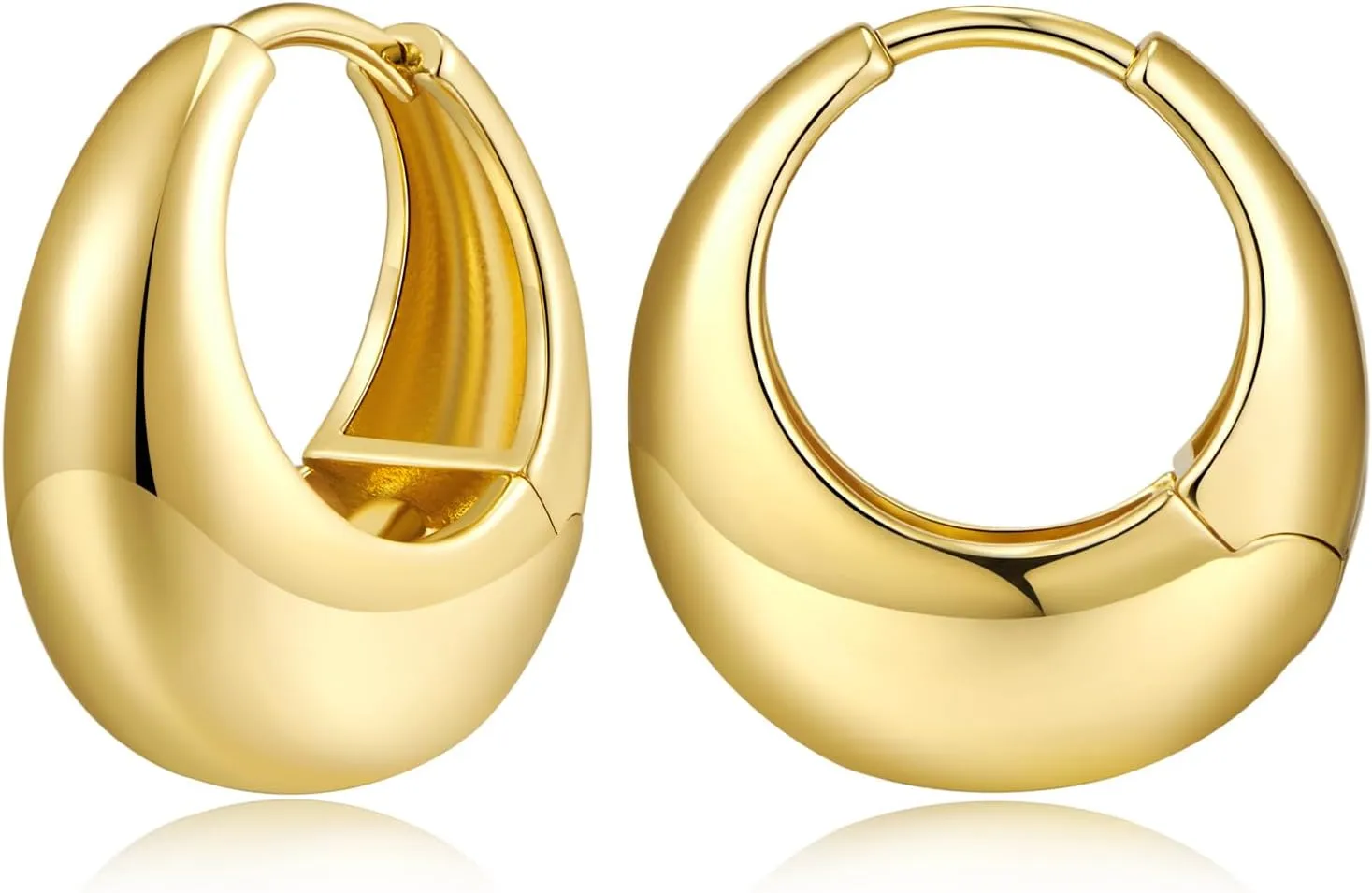 YUJIE Chunky Gold Huggie Earrings - 18K Gold Plated, Hypoallergenic Hoops for Women & Men