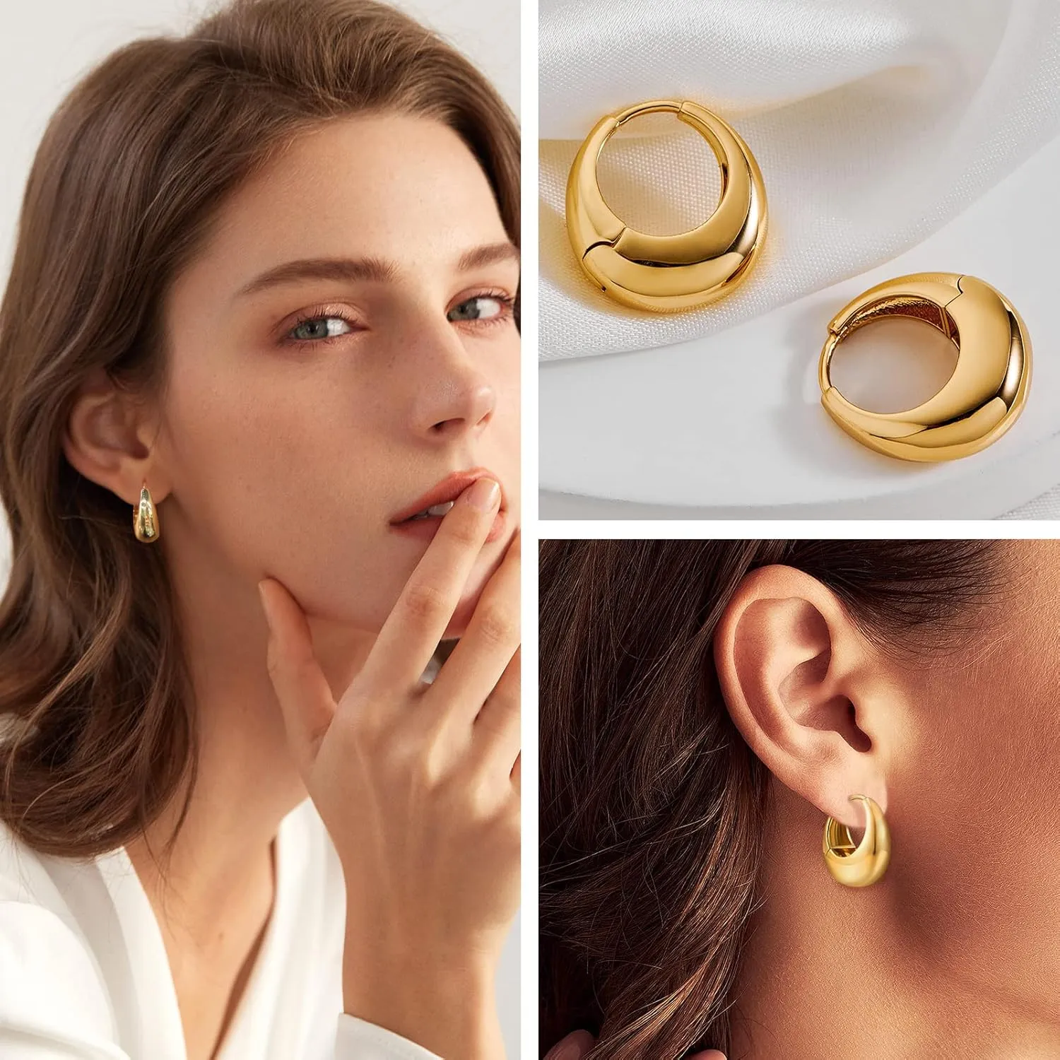 YUJIE Chunky Gold Huggie Earrings - 18K Gold Plated, Hypoallergenic Hoops for Women & Men