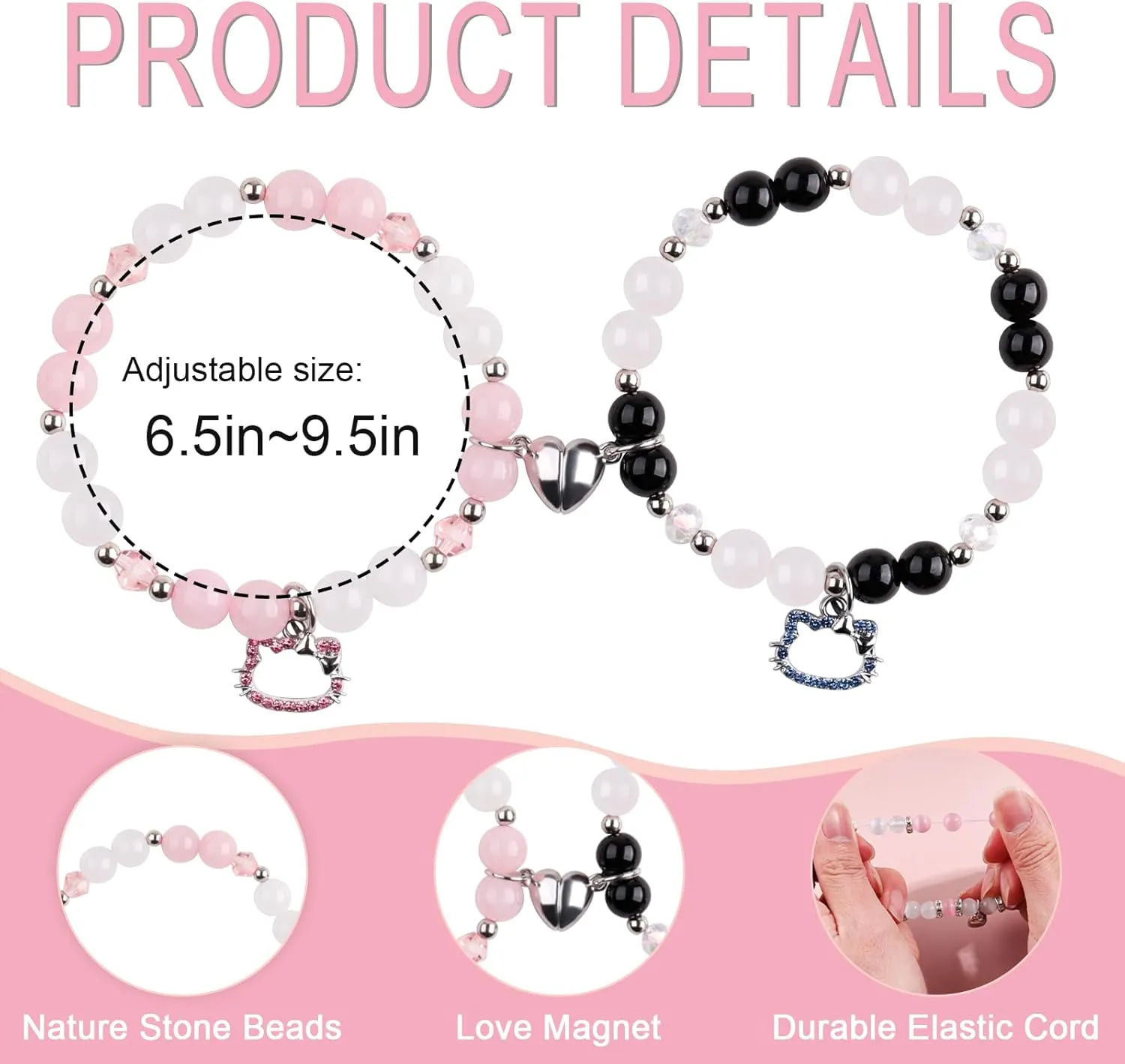 YUZHEJIE Matching Bracelets for Couples Kitty Spider Bat Stitch Stuff Bracelet for Best Friends Friendship Bracelets Birthday Gifts for Women Sister Bestie Long Distance Gifts for Bf Men Gf