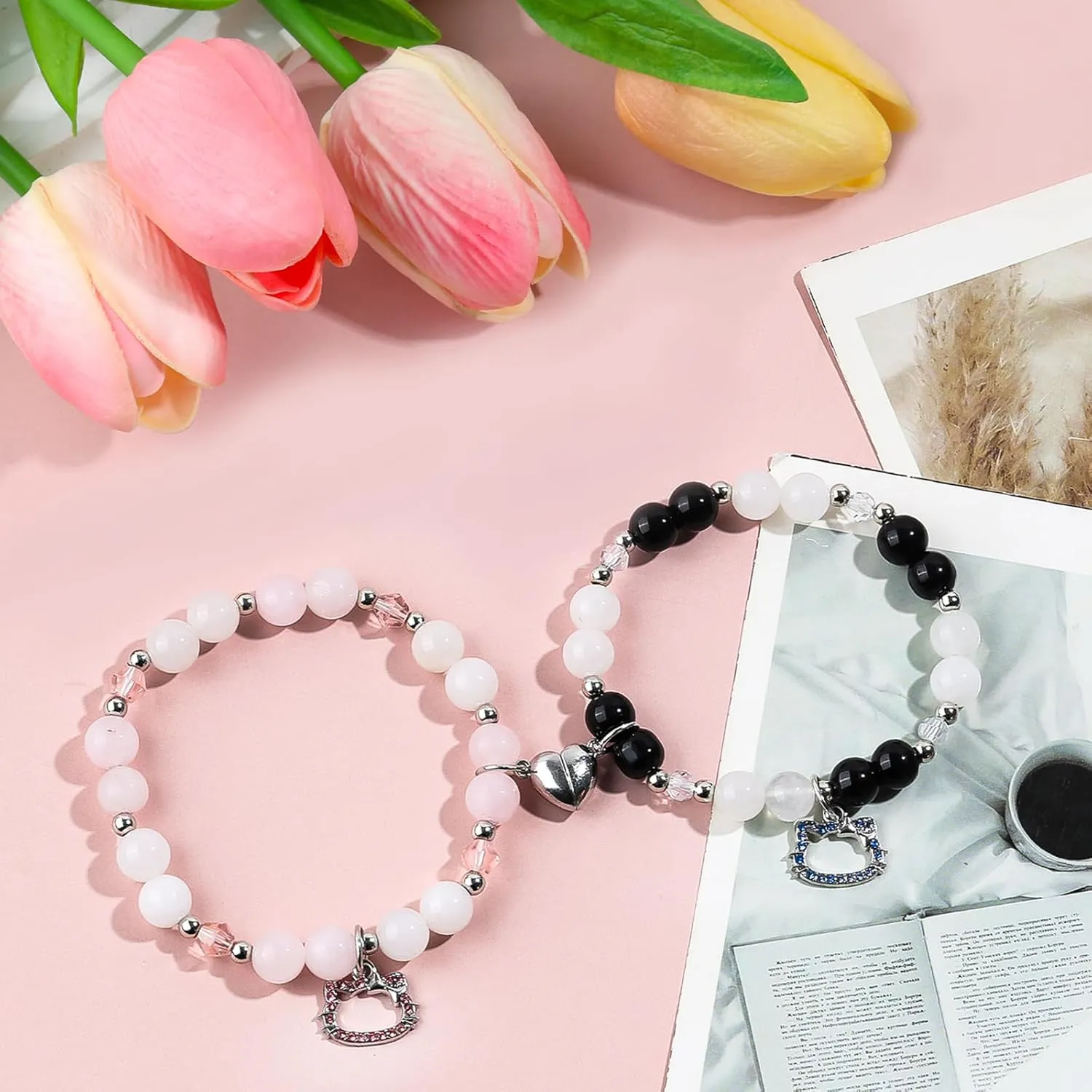 YUZHEJIE Matching Bracelets for Couples Kitty Spider Bat Stitch Stuff Bracelet for Best Friends Friendship Bracelets Birthday Gifts for Women Sister Bestie Long Distance Gifts for Bf Men Gf