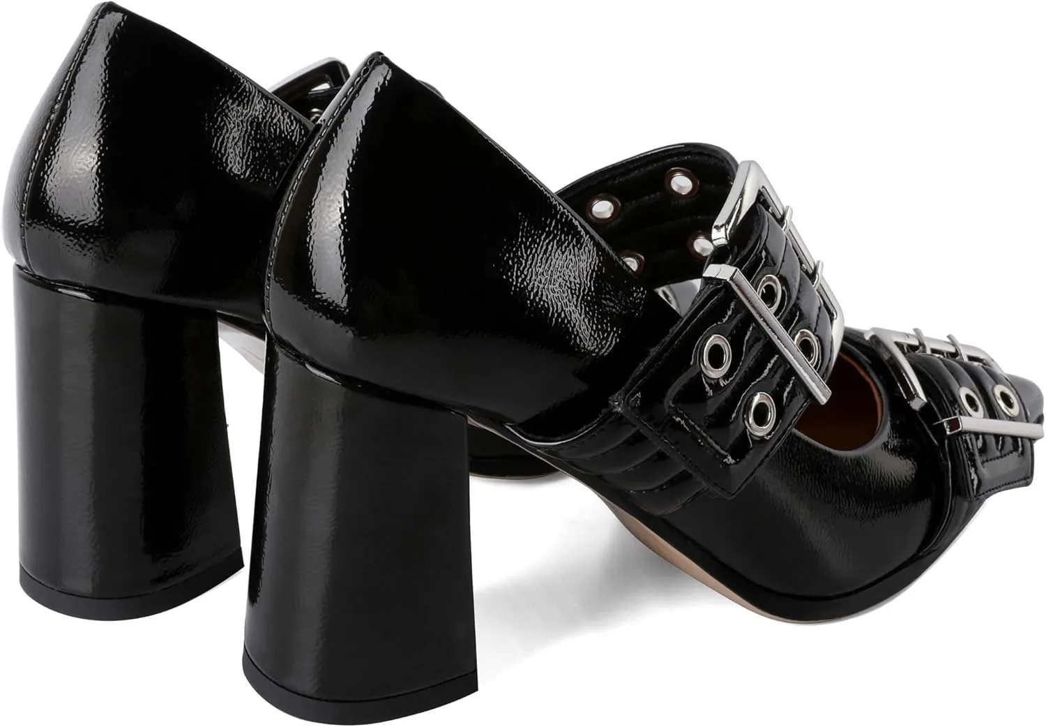 Zamikoo Buckle Shoes for Women Mary Jane Closed Pointed Toe Slip On Chunky Block High Heel Pumps