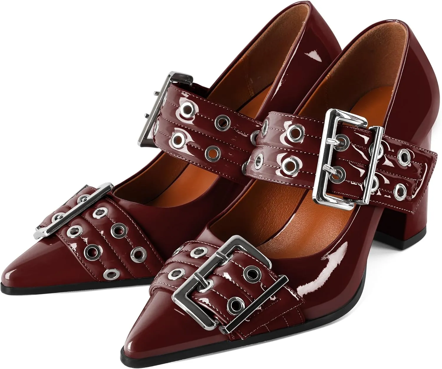 Zamikoo Buckle Shoes for Women Mary Jane Closed Pointed Toe Slip On Chunky Block High Heel Pumps