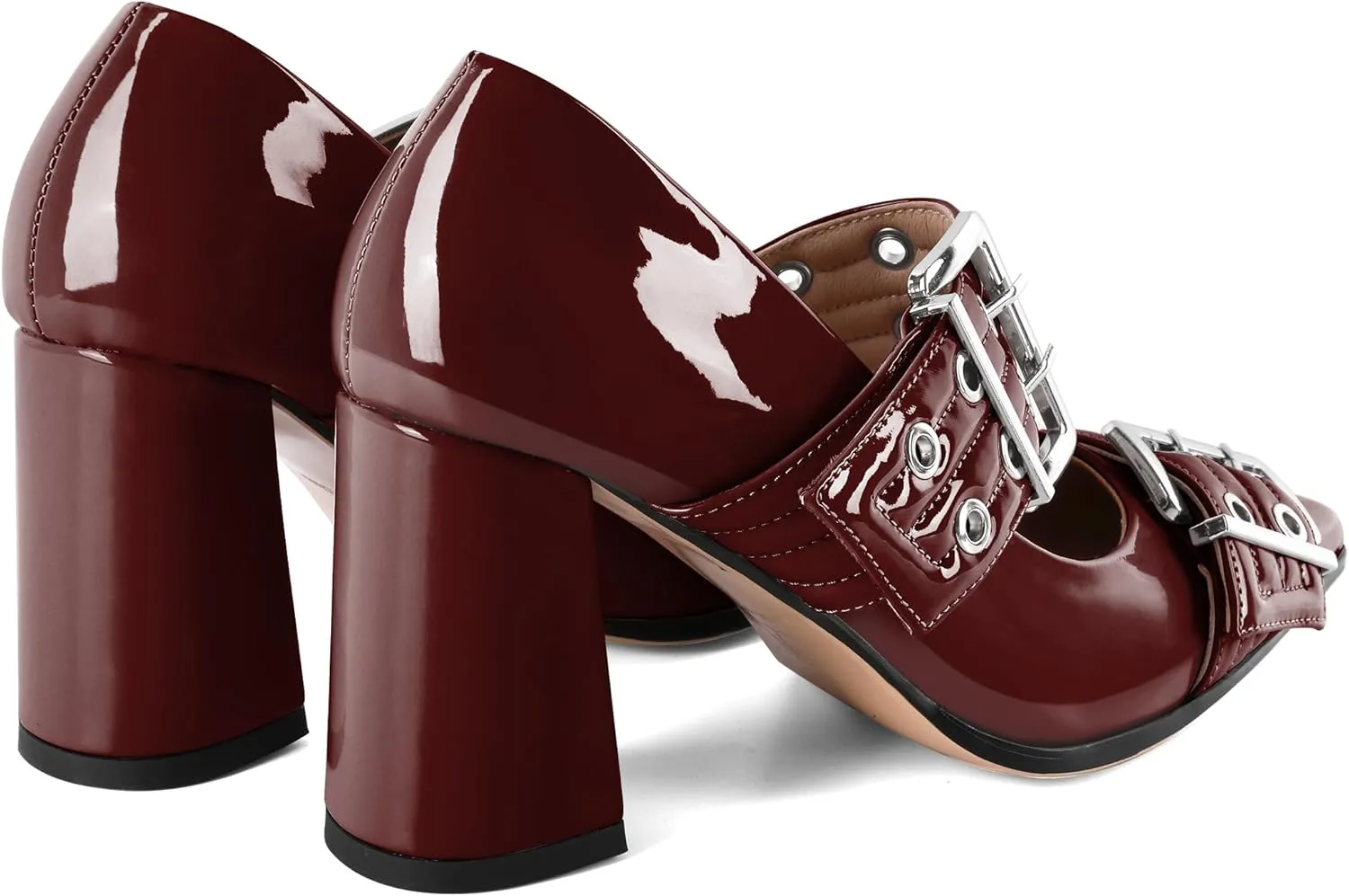 Zamikoo Buckle Shoes for Women Mary Jane Closed Pointed Toe Slip On Chunky Block High Heel Pumps