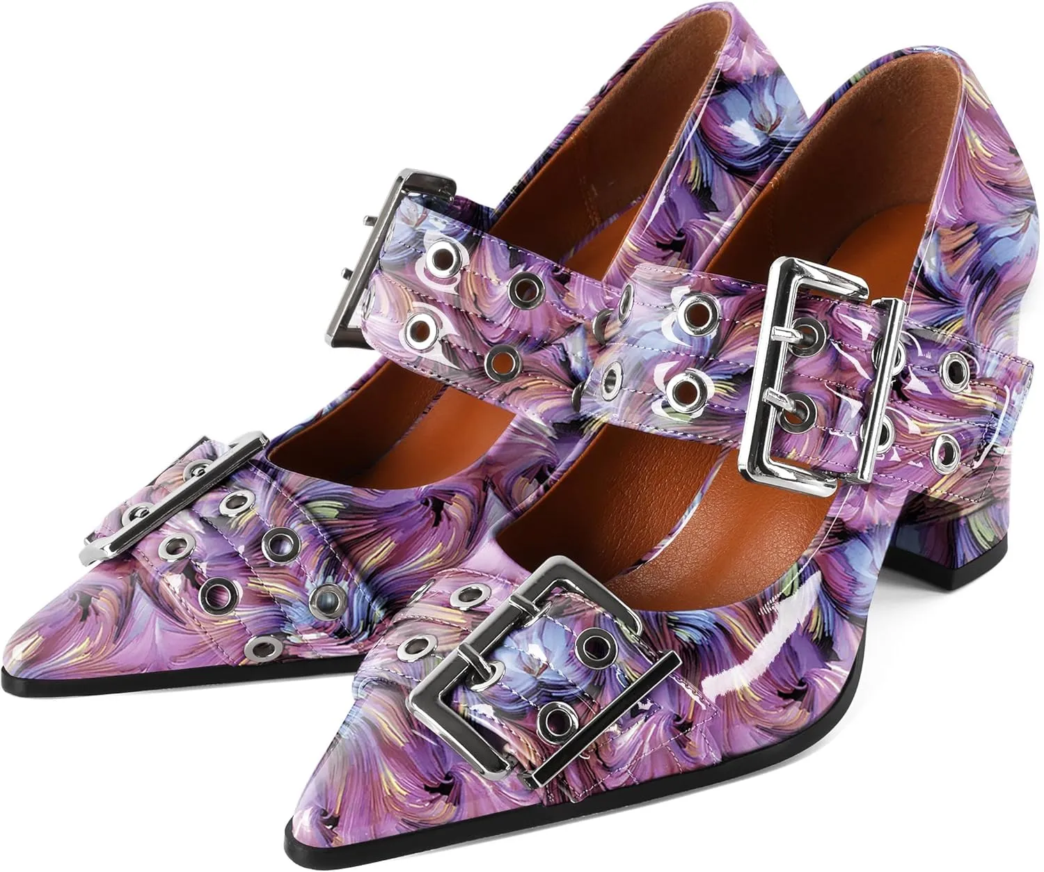 Zamikoo Buckle Shoes for Women Mary Jane Closed Pointed Toe Slip On Chunky Block High Heel Pumps