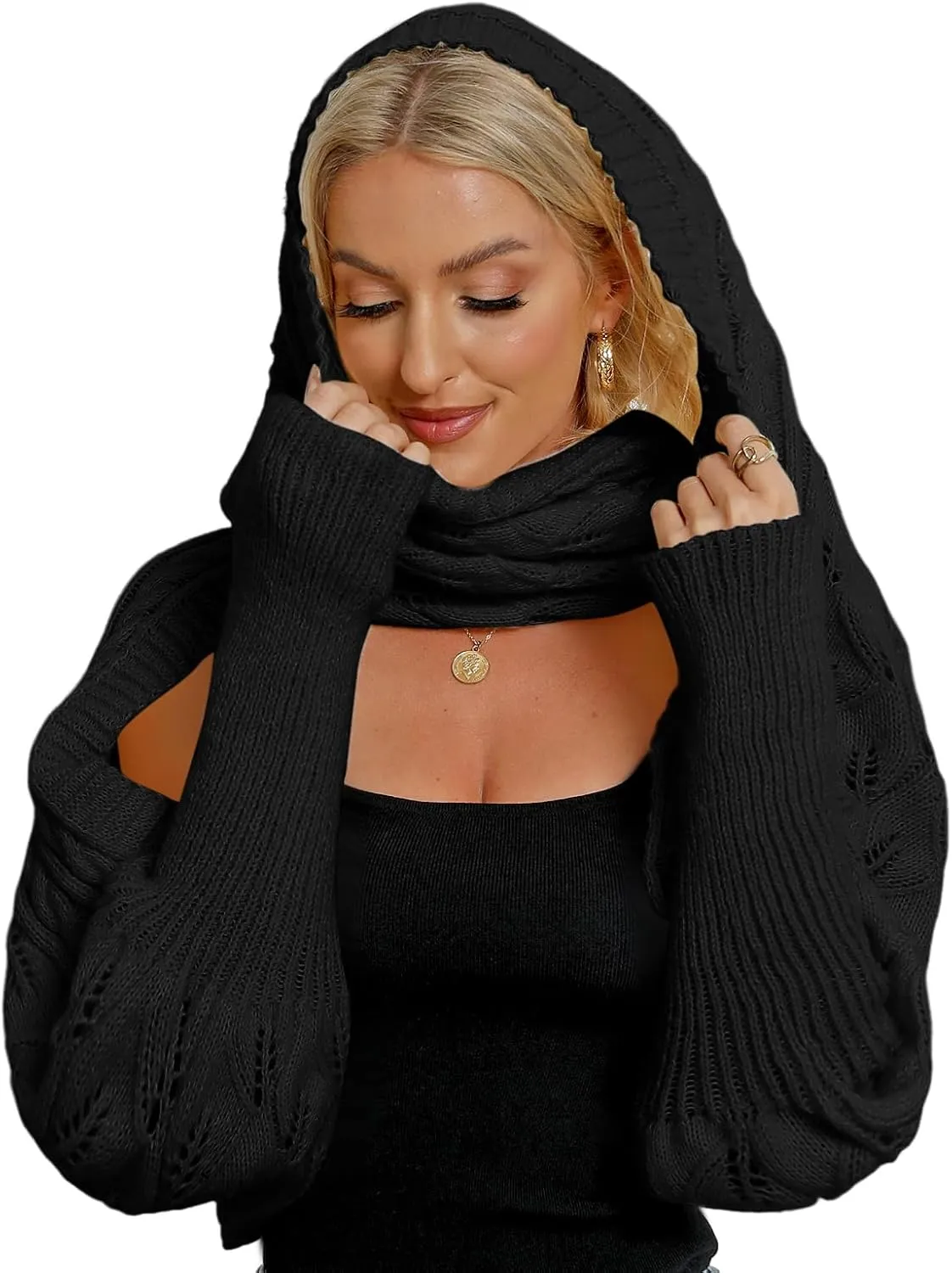 Zcargel Multifunctional Scarf with Sleeves for Women Long Sleeved Knitted Shawl Sweater Shrug Autumn Winter Warm Crochet Wrap