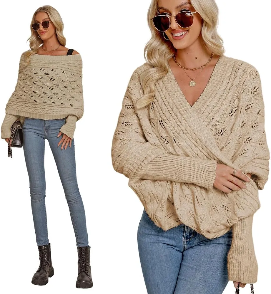 Zcargel Multifunctional Scarf with Sleeves for Women Long Sleeved Knitted Shawl Sweater Shrug Autumn Winter Warm Crochet Wrap