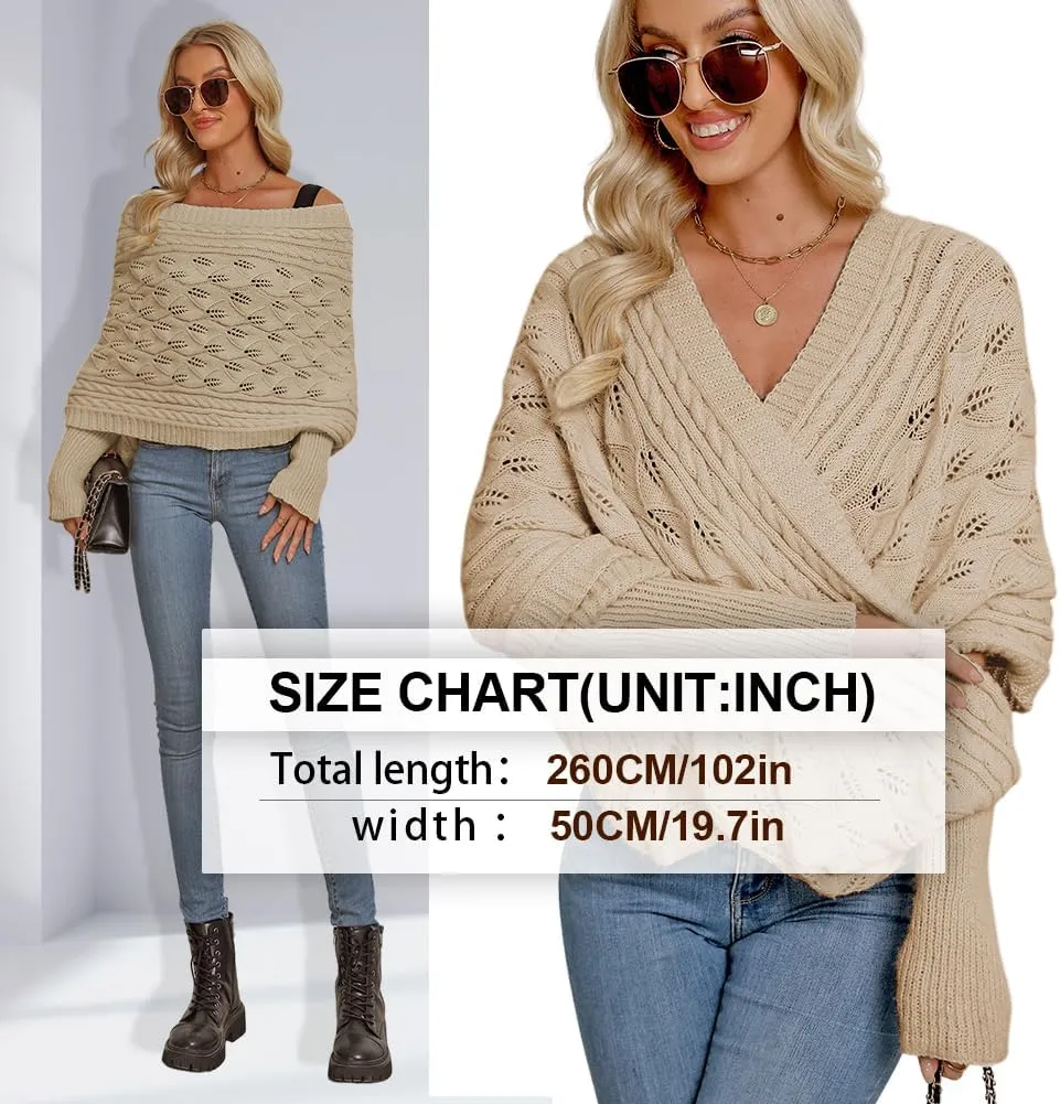 Zcargel Multifunctional Scarf with Sleeves for Women Long Sleeved Knitted Shawl Sweater Shrug Autumn Winter Warm Crochet Wrap