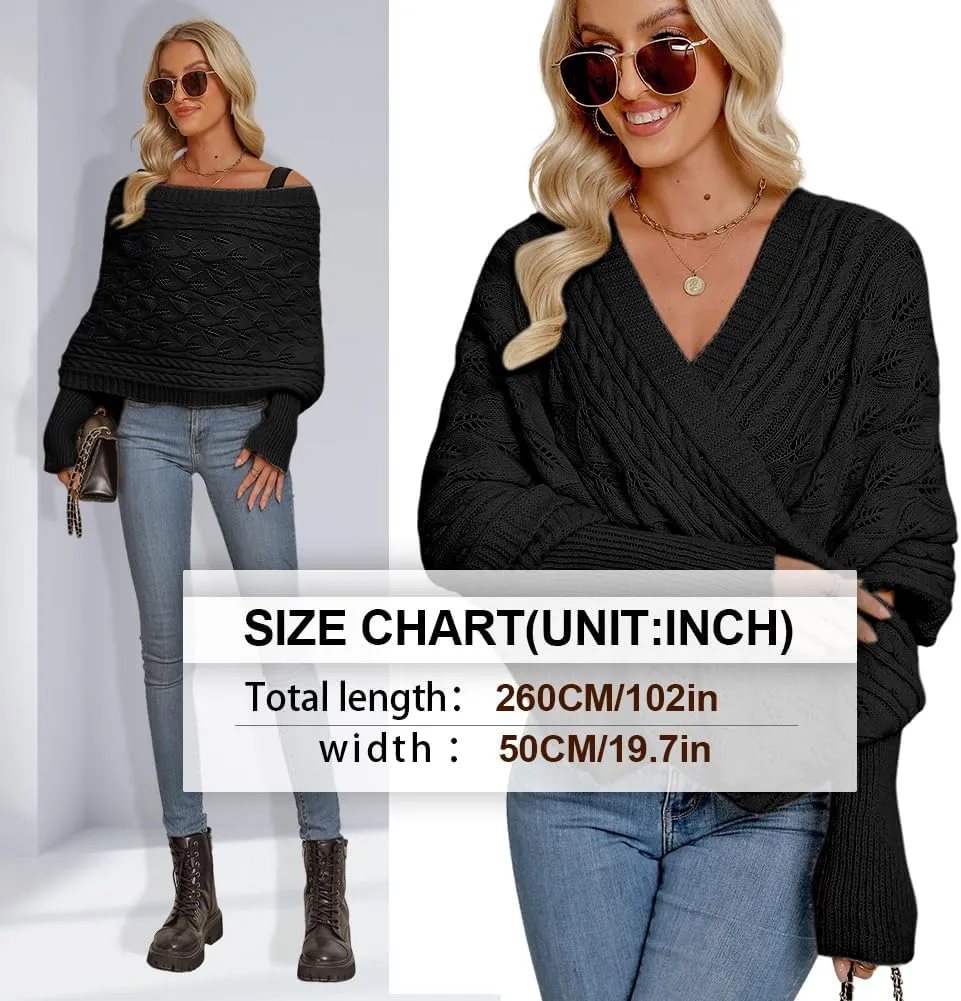 Zcargel Multifunctional Scarf with Sleeves for Women Long Sleeved Knitted Shawl Sweater Shrug Autumn Winter Warm Crochet Wrap