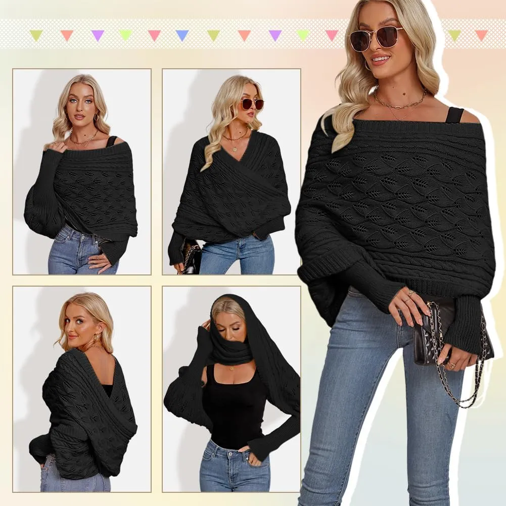 Zcargel Multifunctional Scarf with Sleeves for Women Long Sleeved Knitted Shawl Sweater Shrug Autumn Winter Warm Crochet Wrap