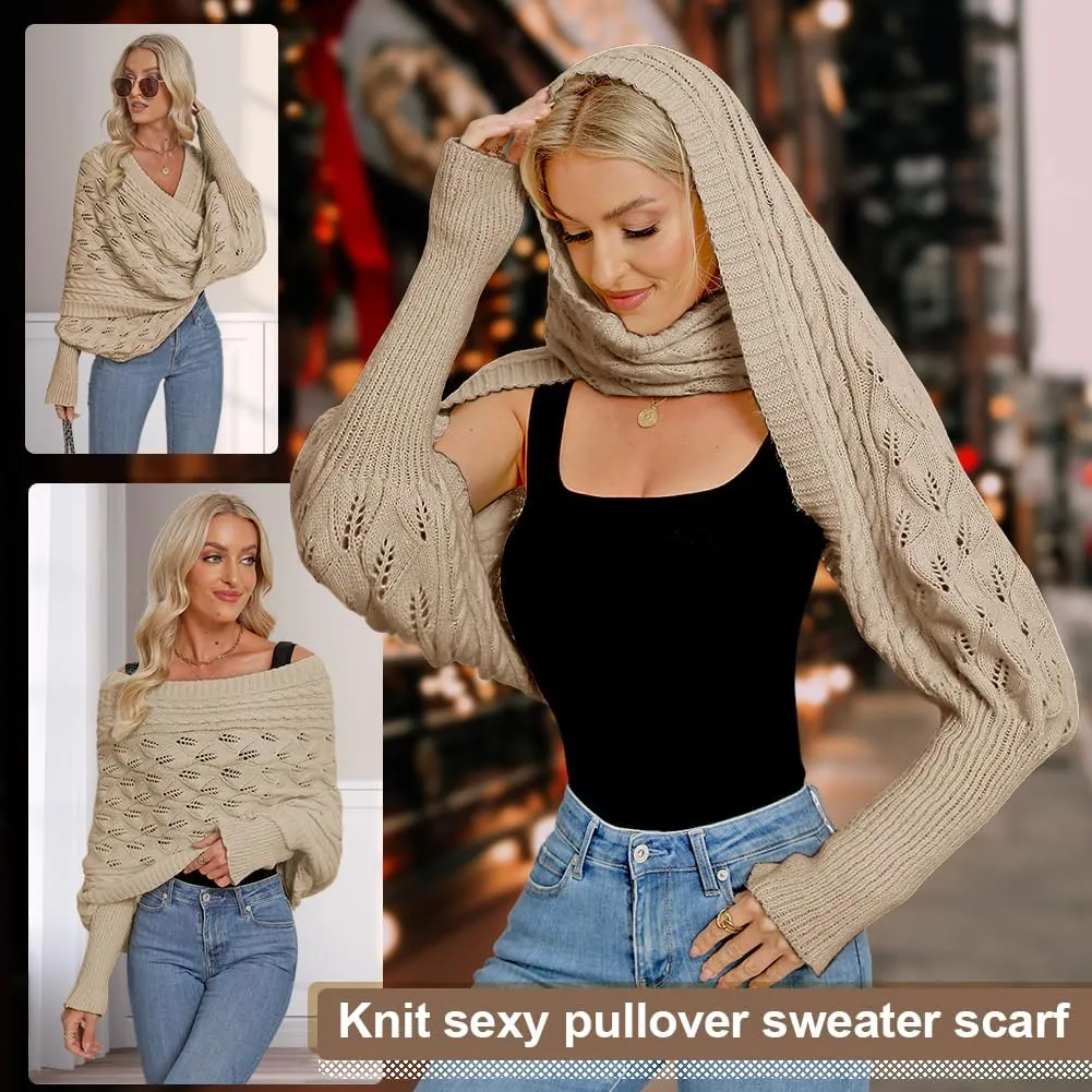 Zcargel Multifunctional Scarf with Sleeves for Women Long Sleeved Knitted Shawl Sweater Shrug Autumn Winter Warm Crochet Wrap