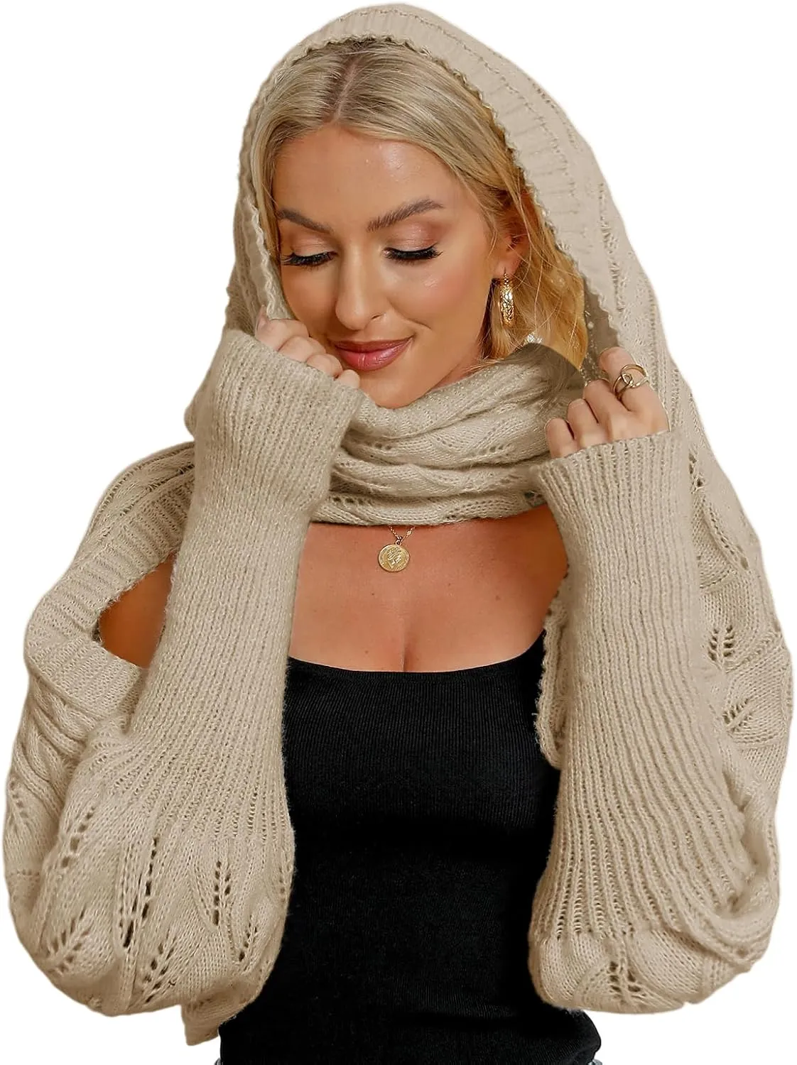 Zcargel Multifunctional Scarf with Sleeves for Women Long Sleeved Knitted Shawl Sweater Shrug Autumn Winter Warm Crochet Wrap