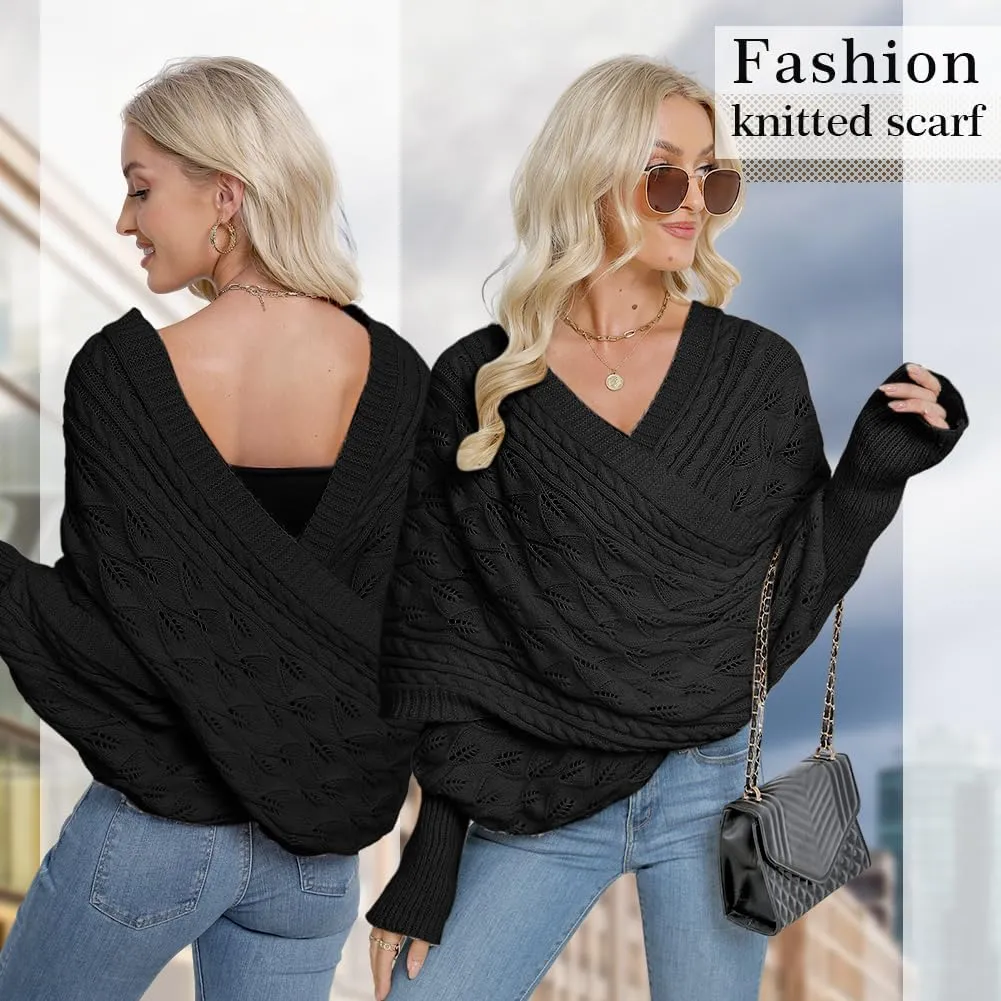 Zcargel Multifunctional Scarf with Sleeves for Women Long Sleeved Knitted Shawl Sweater Shrug Autumn Winter Warm Crochet Wrap