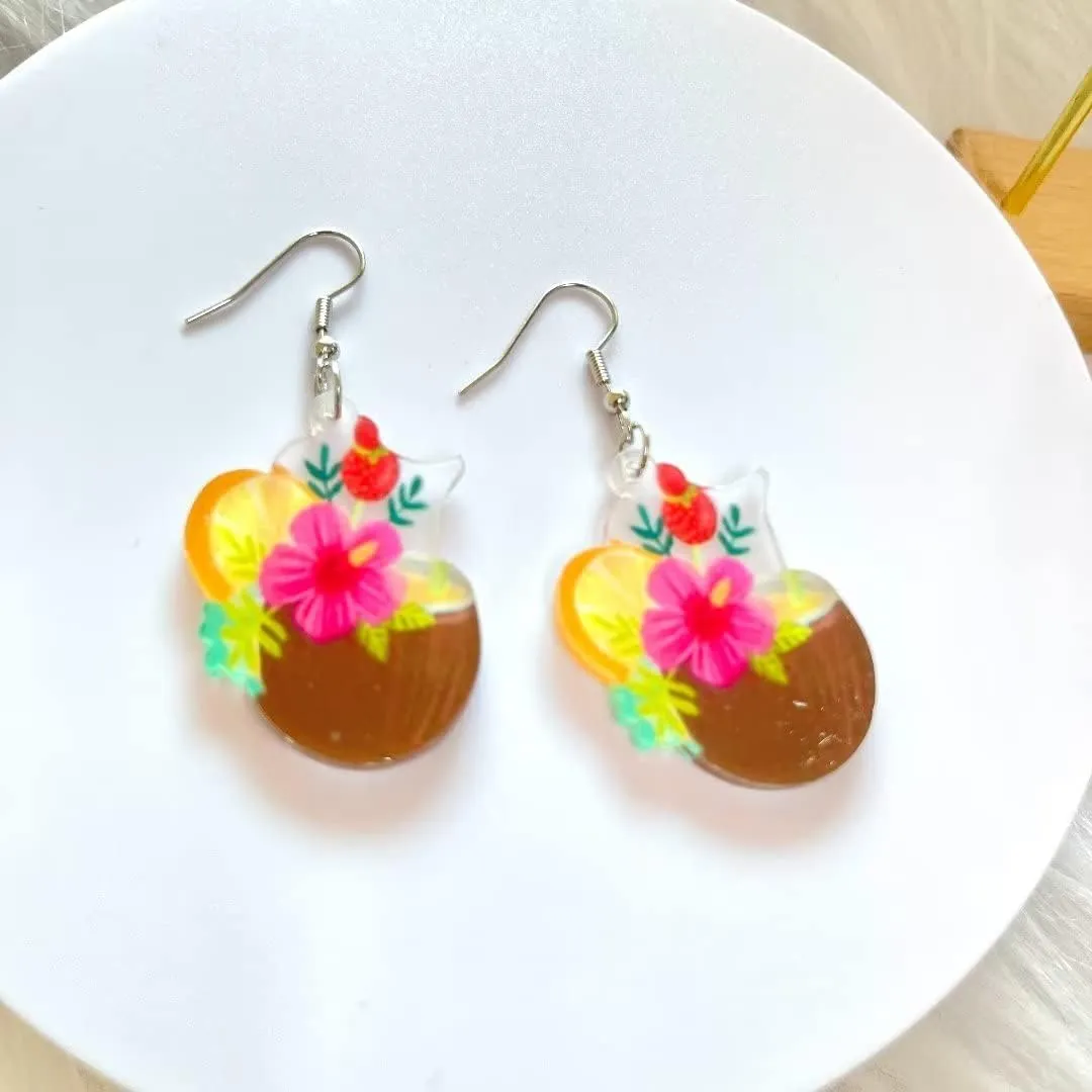 Zian Acrylic Fun Earrings Cocktail Fruit Drink Earrings Holiday Party Party Earrings Summer Beach Earrings Women'S Jewelry
