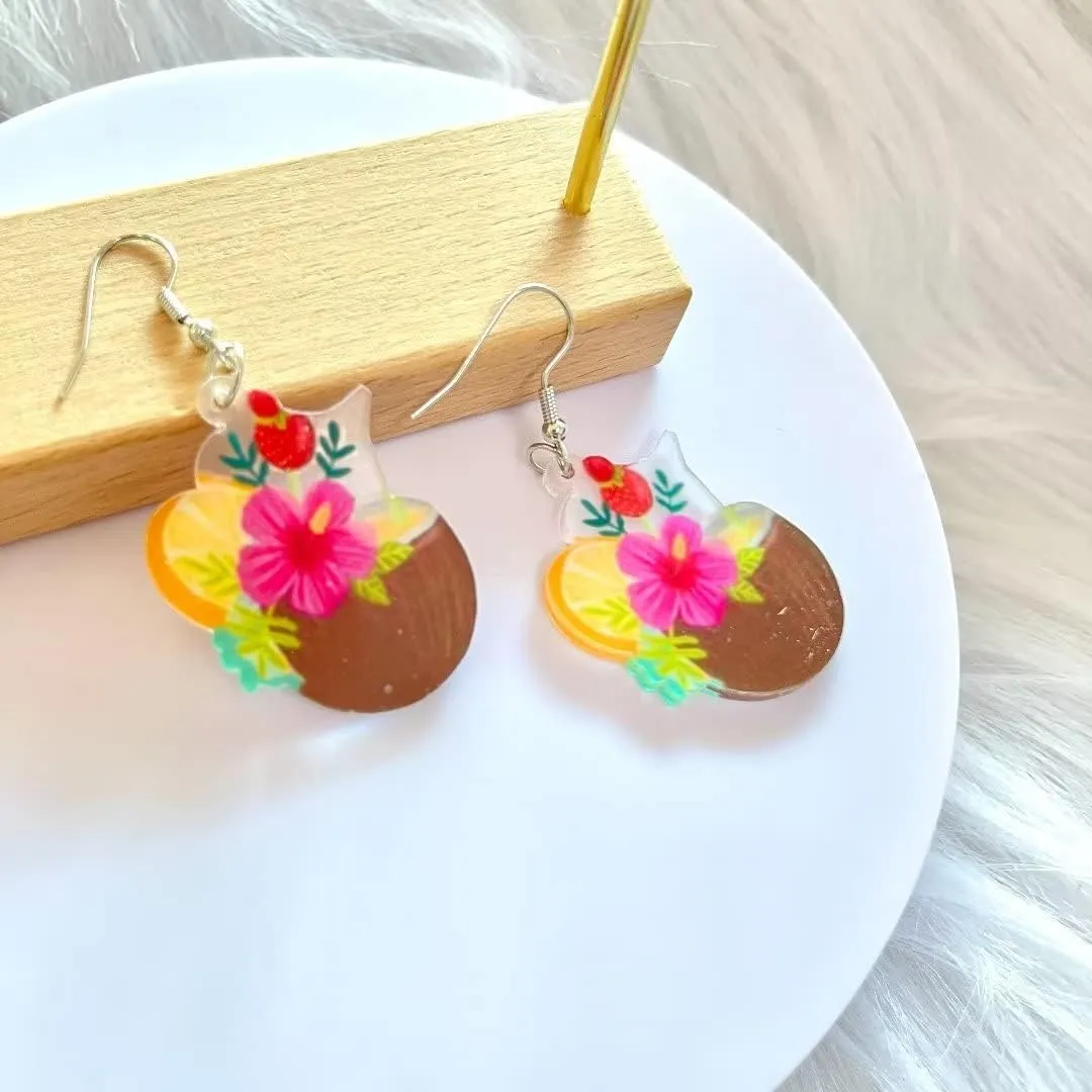 Zian Acrylic Fun Earrings Cocktail Fruit Drink Earrings Holiday Party Party Earrings Summer Beach Earrings Women'S Jewelry