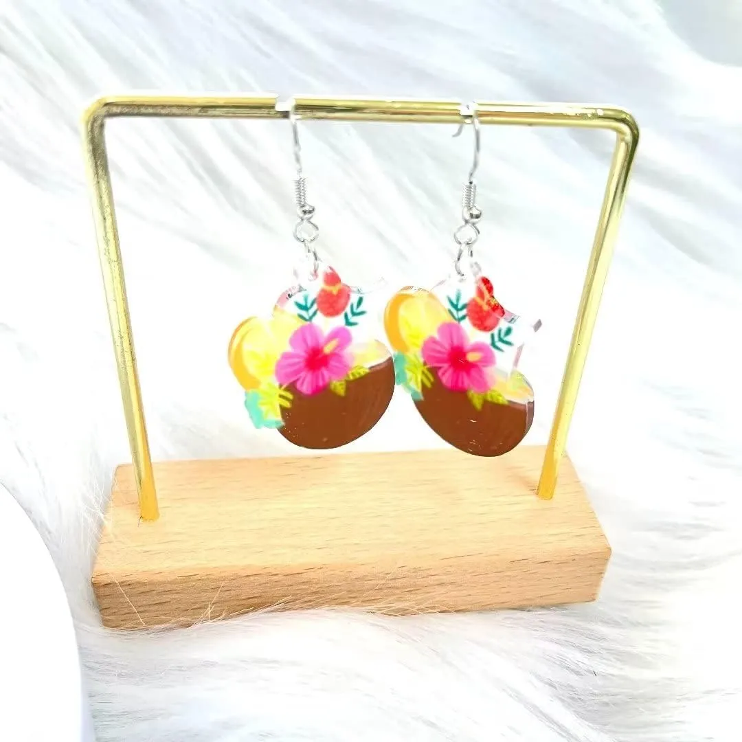 Zian Acrylic Fun Earrings Cocktail Fruit Drink Earrings Holiday Party Party Earrings Summer Beach Earrings Women'S Jewelry