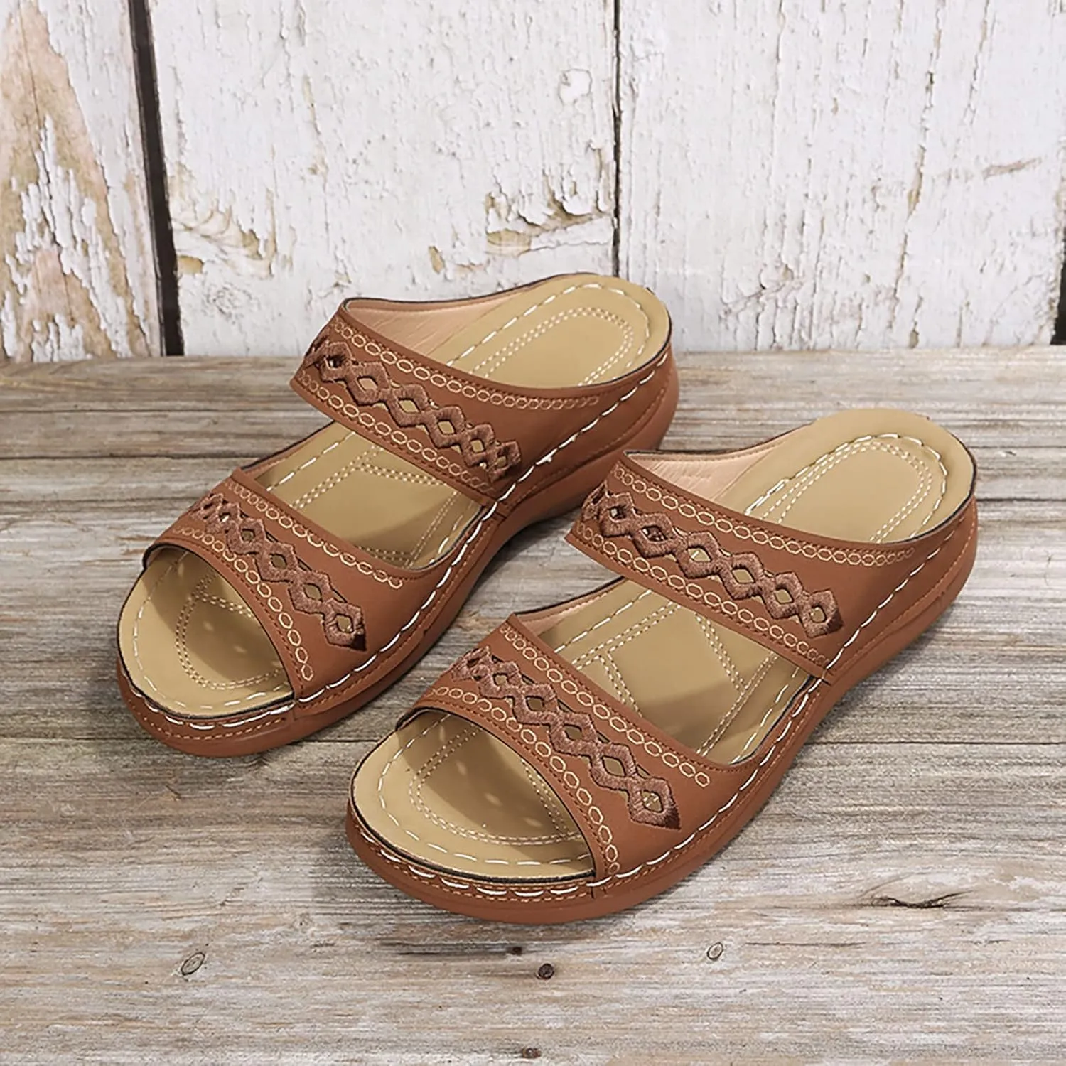 ZSpzx Orthopedic Sandals for Women,2025 Arch Support Wedge Flip Flops Slide Foot Comfortable Dressy Summer Casual Outdoor Hollow Out Slippers Slip On Slides Walking Beach Shoes