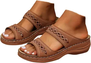 ZSpzx Orthopedic Sandals for Women,2025 Arch Support Wedge Flip Flops Slide Foot Comfortable Dressy Summer Casual Outdoor Hollow Out Slippers Slip On Slides Walking Beach Shoes