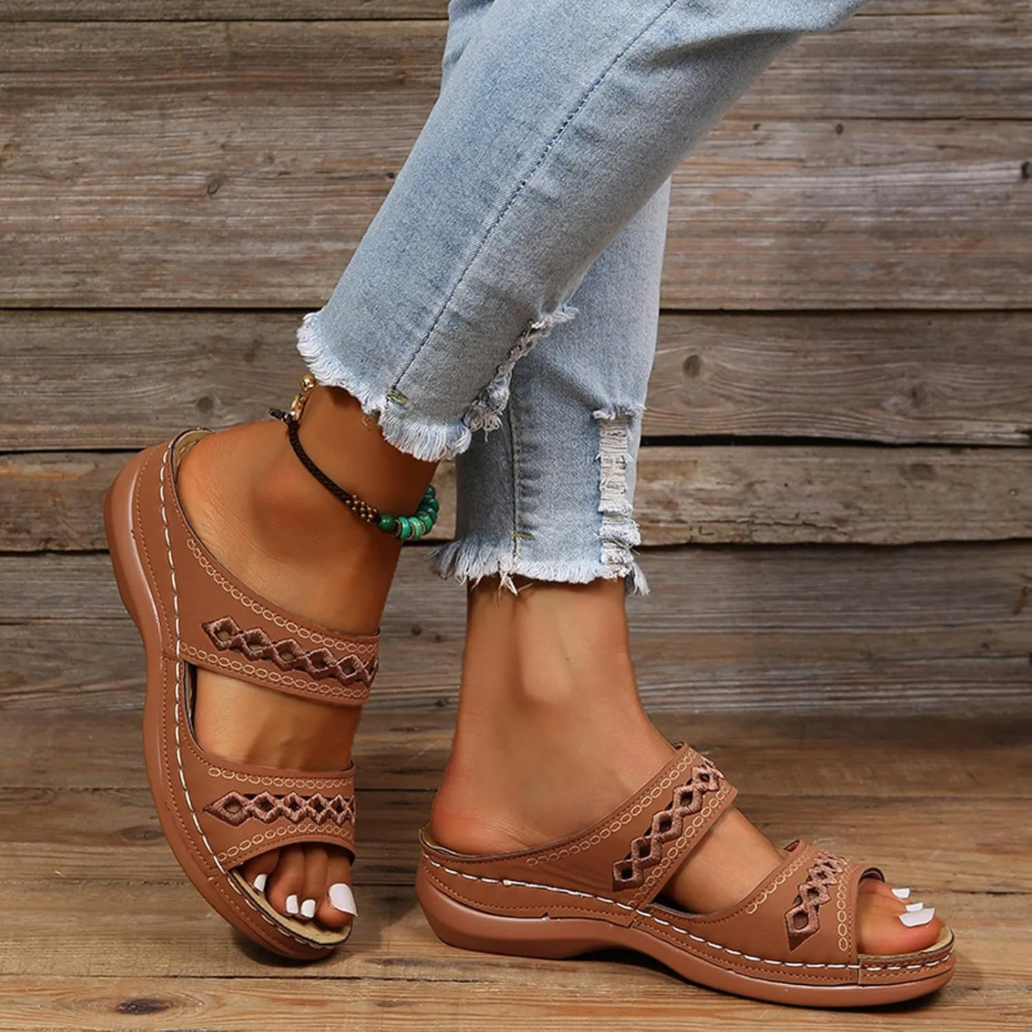 ZSpzx Orthopedic Sandals for Women,2025 Arch Support Wedge Flip Flops Slide Foot Comfortable Dressy Summer Casual Outdoor Hollow Out Slippers Slip On Slides Walking Beach Shoes