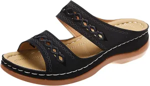 ZSpzx Orthopedic Sandals For Women,Women's Orthotic 2025 Dressy Summer Hollow Out Comfortable Wedge Sandals Flat Open Toe Platform Casual Boho Slip on Beach Slides Sandals Outdoor Walking Shoes