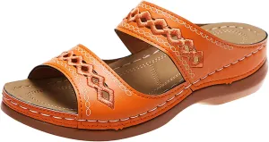 ZSpzx Orthopedic Sandals For Women,Women's Orthotic 2025 Dressy Summer Hollow Out Comfortable Wedge Sandals Flat Open Toe Platform Casual Boho Slip on Beach Slides Sandals Outdoor Walking Shoes