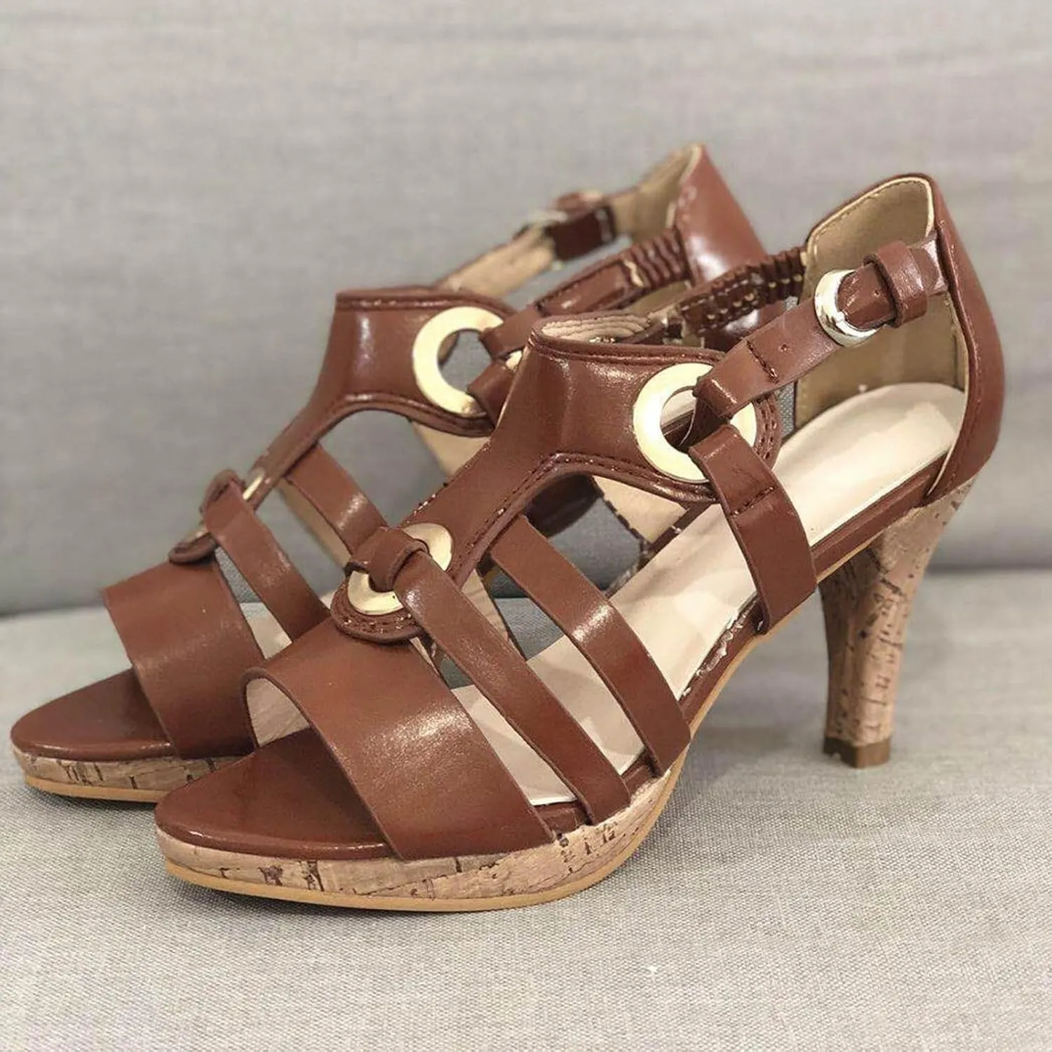 ZSpzx Women's Kitten Heels Sandals Open Toe T-Strap Hollow Out Slip On Elastic Strap Low Heel Sandal Ladies Comfortable Cushion Footbed Orthopedic Casual Shoes for Outdoor Indoor Daily Wear