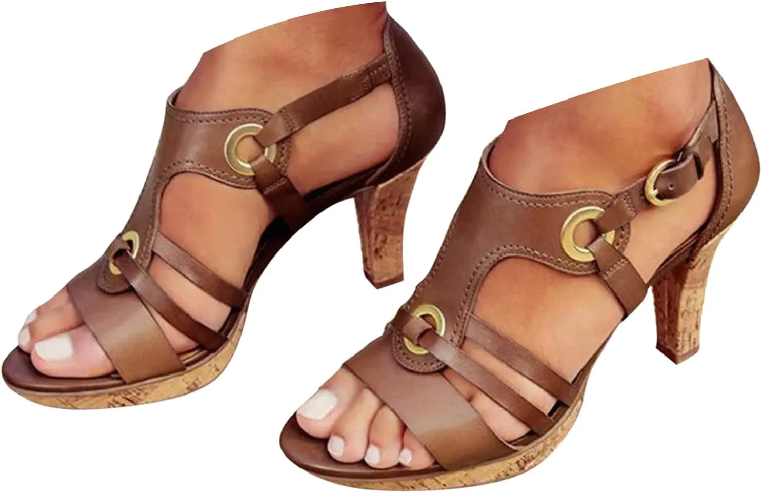 ZSpzx Women's Kitten Heels Sandals Open Toe T-Strap Hollow Out Slip On Elastic Strap Low Heel Sandal Ladies Comfortable Cushion Footbed Orthopedic Casual Shoes for Outdoor Indoor Daily Wear