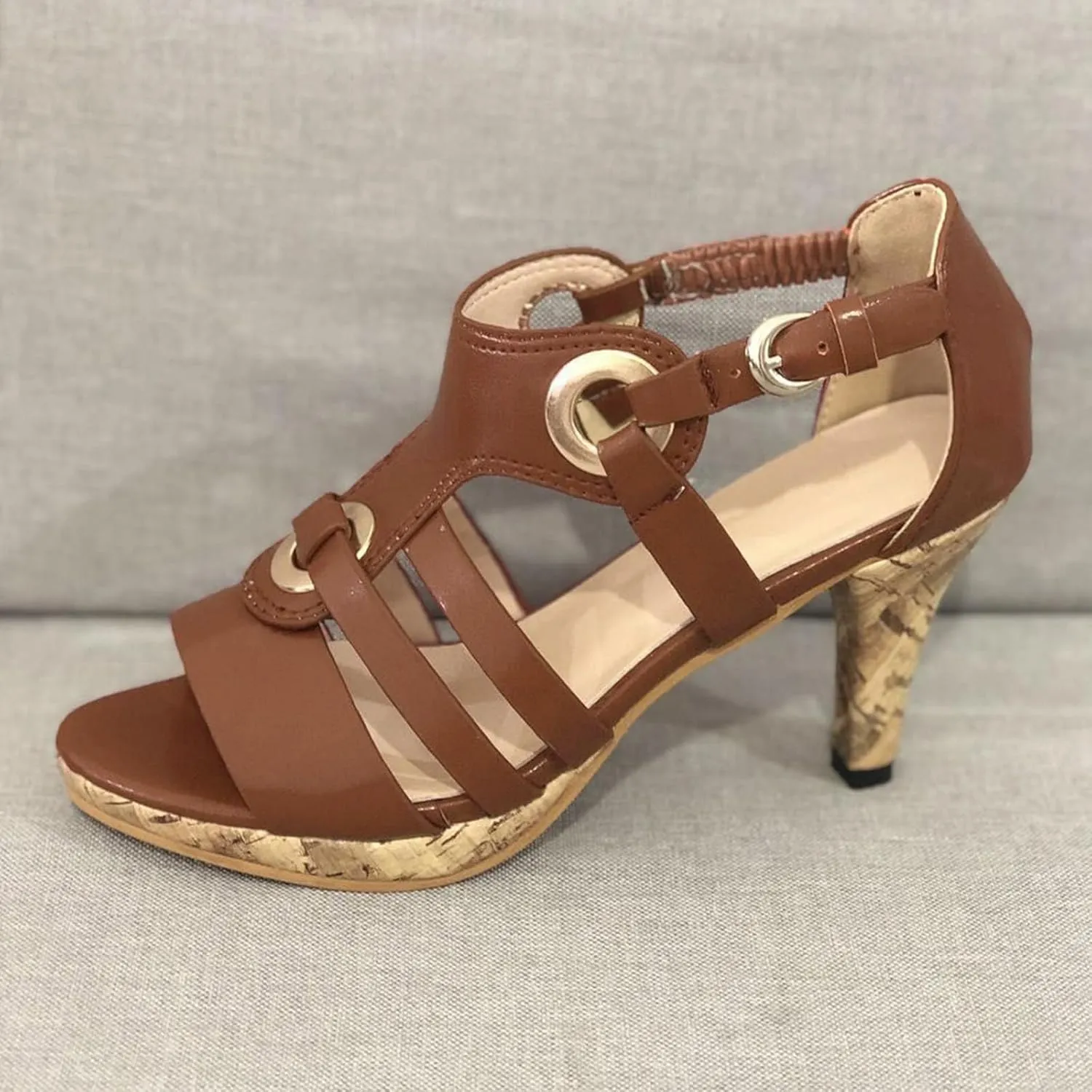 ZSpzx Women's Kitten Heels Sandals Open Toe T-Strap Hollow Out Slip On Elastic Strap Low Heel Sandal Ladies Comfortable Cushion Footbed Orthopedic Casual Shoes for Outdoor Indoor Daily Wear