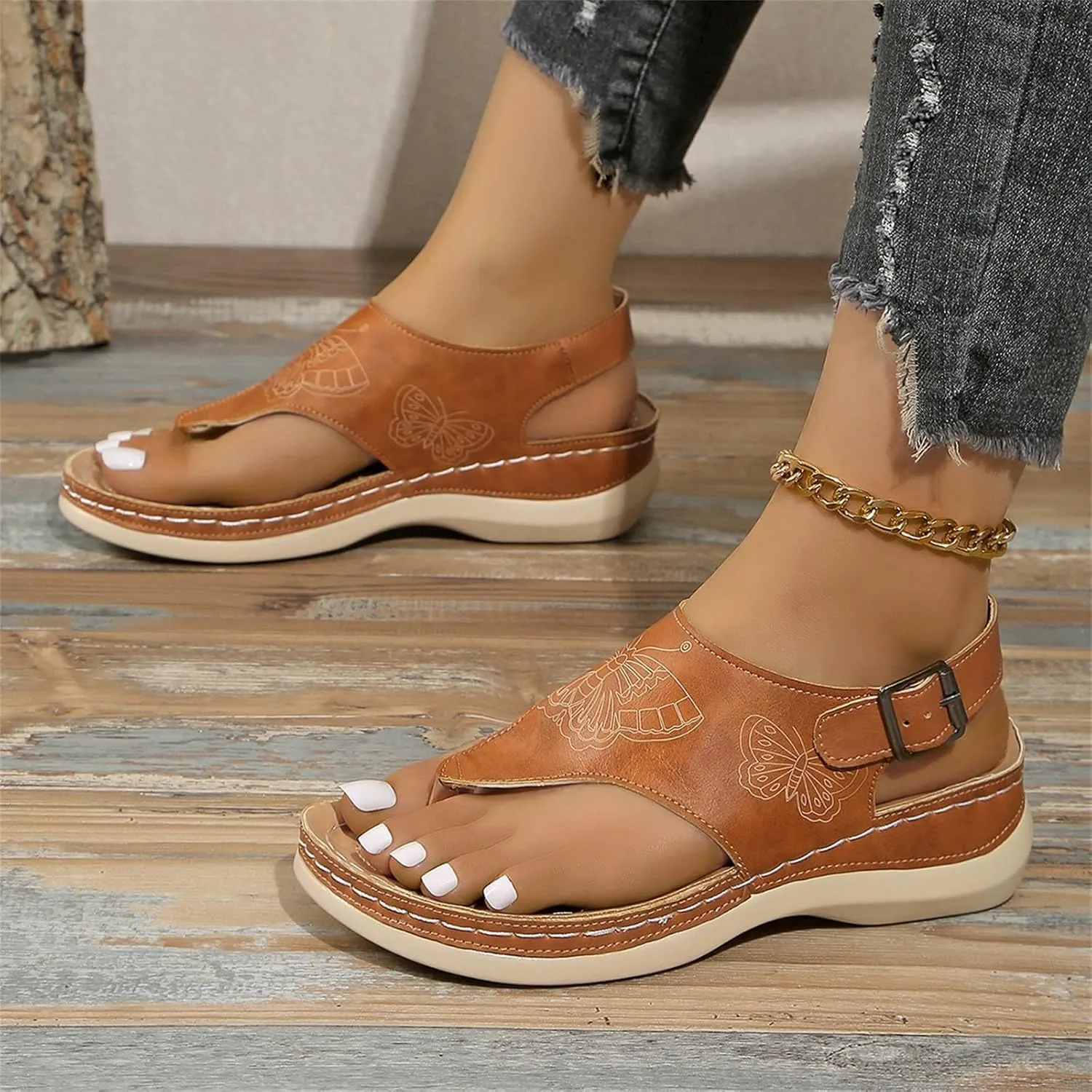 ZWRXW Open Toe Sandals Women Wedge Shoes Ankle Strap Casual Flatform Platform Wedges Sandals Comfortable Orthopedic Sandal Boho Dressy Summer Flip Flops Fashion Walking Wedges