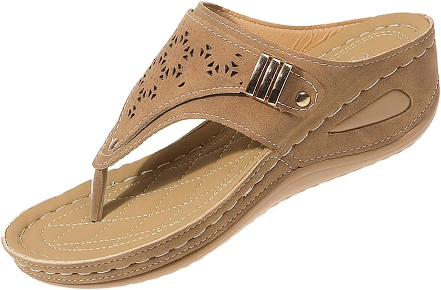 ZWRXW Women's Flip Flops Comfortable Arch Support Flip Flops Retro Embroidery Platform Thong Sandals Slip On Dressy Summer Wedge Shoes Casual Walking Sandals